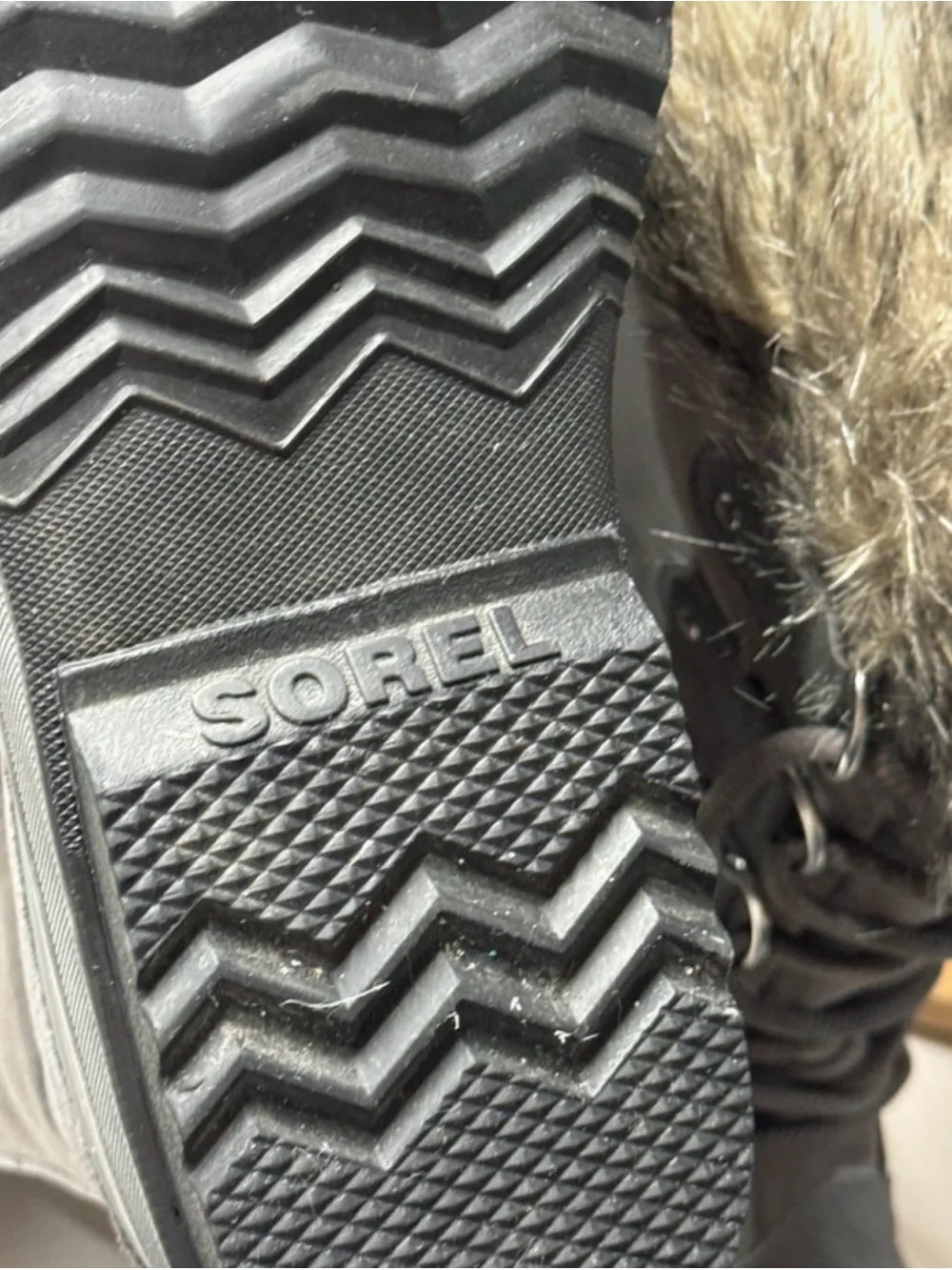 WINTER 🥶 is coming!- Sorel Gray Faux-Fur Trim Lace-Up Winter Boots
